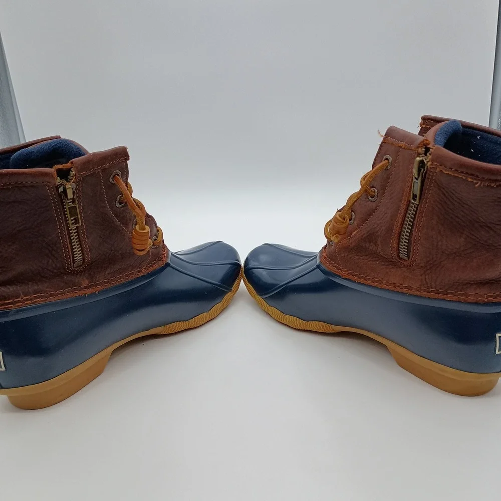 Sperry Saltwater Duck Boots Navy Brown Waterproof Rain Boots STS91175 Womens 8 M